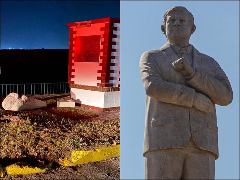 Derriban estatua de AMLO en Atlacomulco