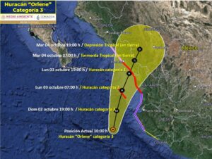 ‘Orlene’ baja su intensidad y es huracán categoría 3; se ubica frente a las costas de Jalisco
