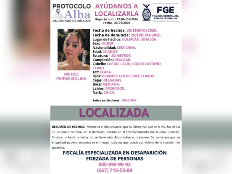 La Nicholette localizada con vida en Sinaloa