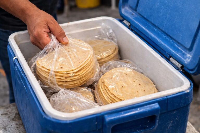 Tortillas en paquetes de venta en hieleras