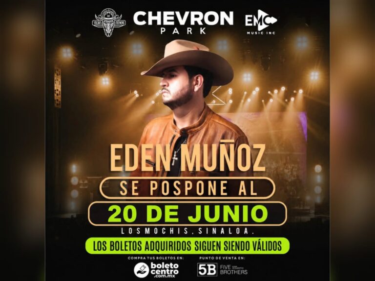 Edén Muñoz pospone concierto en Los Mochis tras incidente que consternó a la ciudad Edén Muñoz pospone concierto en Mochis tras incendio en plaza