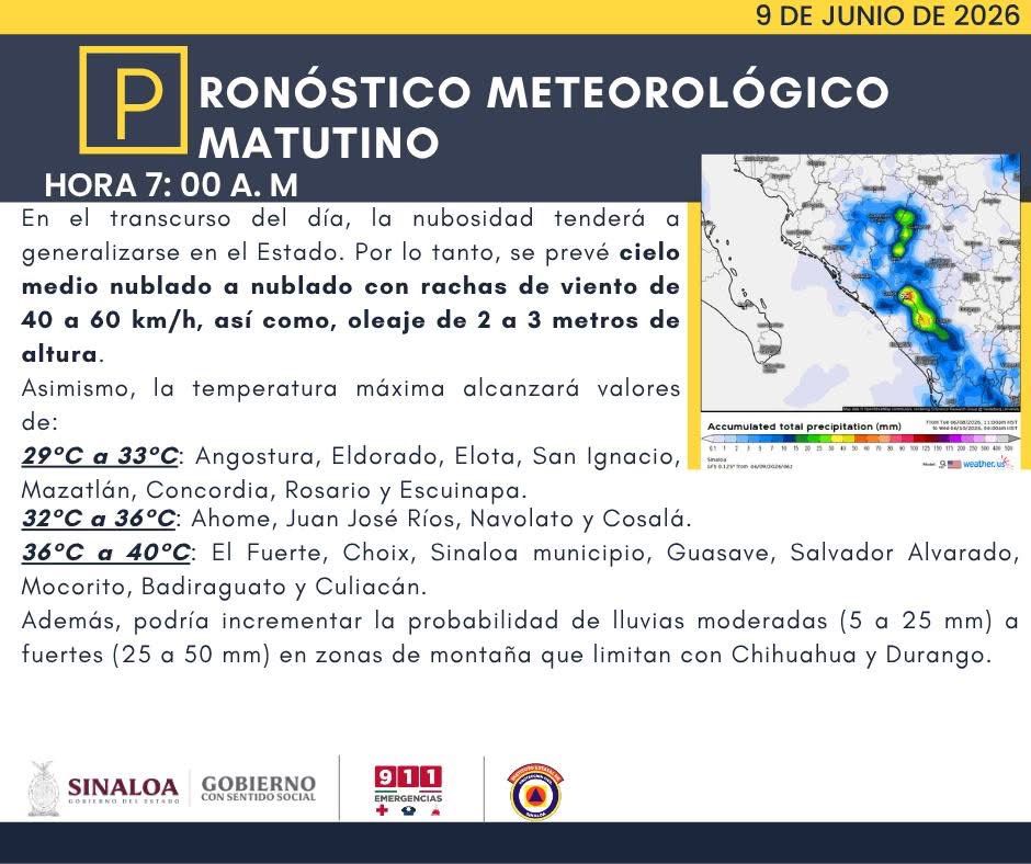 Sinaloa tendrá lluvias generalizadas a partir del 10 de junio; consulta los municipios