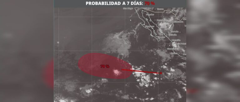 Huracanes 2026: Zona de baja presión al suroeste de Baja California con un 70% para desarrollo ciclónico