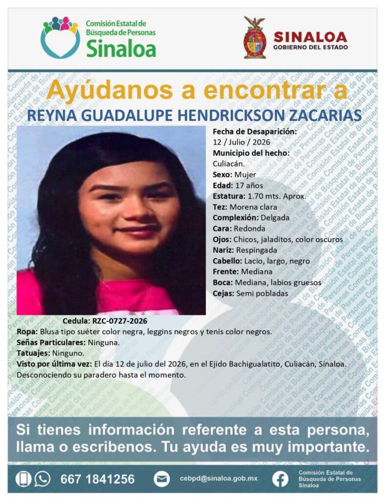 Activan ficha de búsqueda por Reyna, menor de 17 años ‘levantada’ el domingo en Bachigualatito, Culiacán