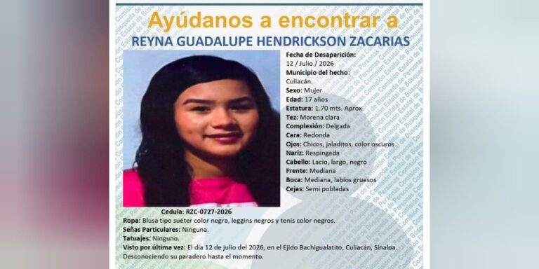Activan ficha de búsqueda por Reyna, menor de 17 años ‘levantada’ el domingo en Bachigualatito, Culiacán Activan ficha de búsqueda por Reyna, menor de 17 años ‘levantada’ el domingo en Bachigualatito, Culiacán