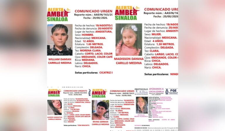 FGE lanza Alerta Amber para los integrantes de una familia de Guamúchil desaparecida cuando se dirigían a Mazatlán FGE lanza Alerta Amber para los integrantes de una familia de Guamúchil desaparecida cuando se dirigían a Mazatlán