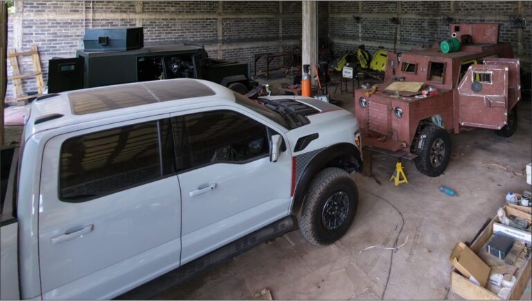 Hallan ‘monstruo’ y otros vehículos blindados en taller para modificar carros de la delincuencia organizada, en Guasave, Sinaloa