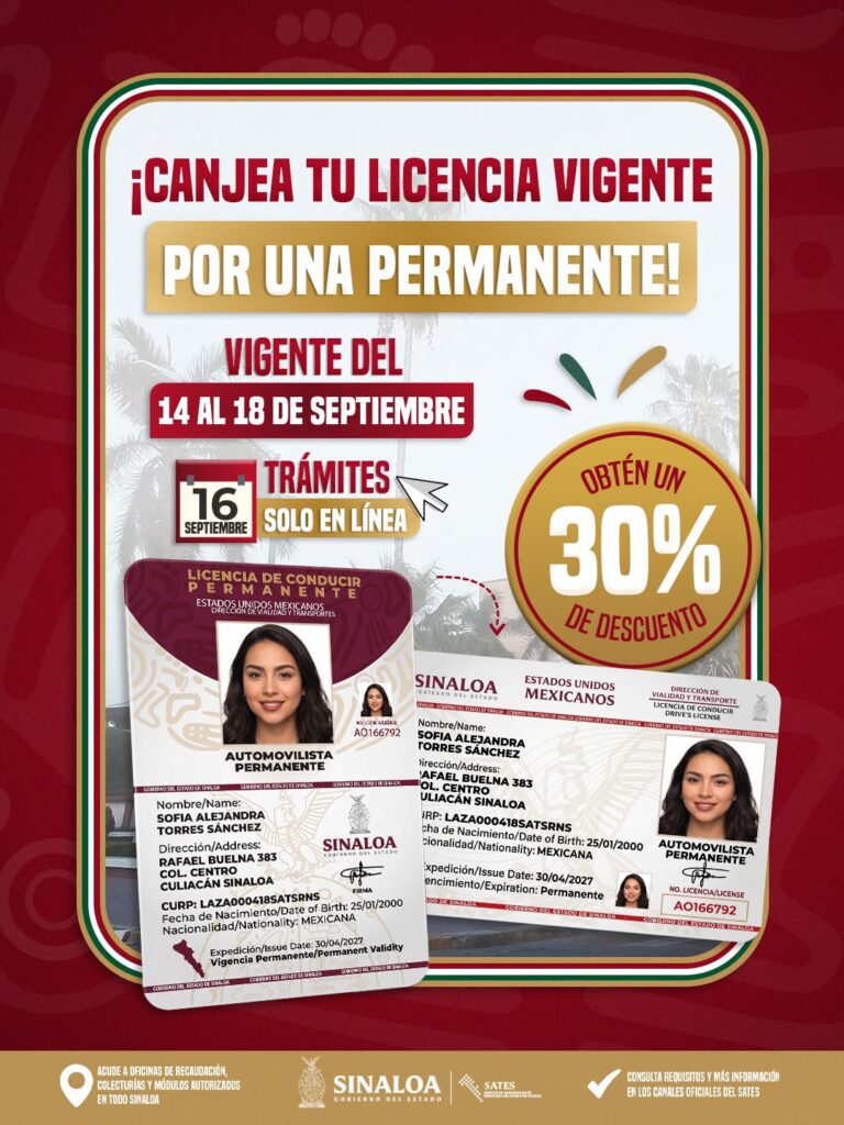 Habrá descuentos de hasta el 75% y facilidades para trámites vehiculares en Sinaloa, por fiestas patrias