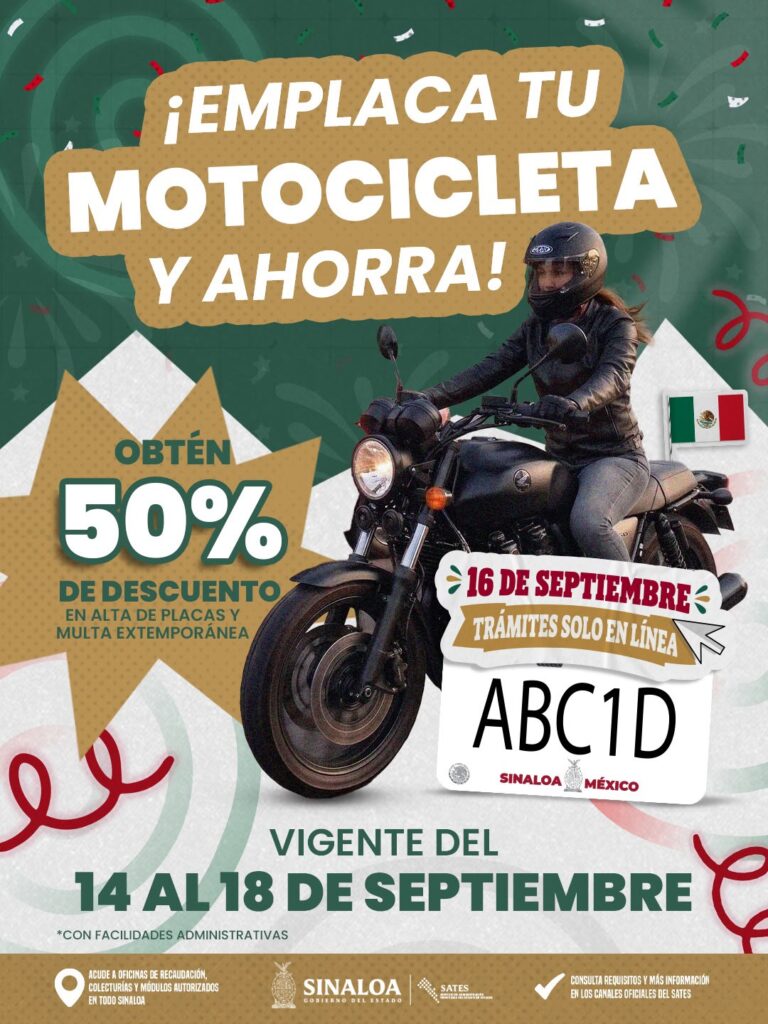Habrá descuentos de hasta el 75% y facilidades para trámites vehiculares en Sinaloa, por fiestas patrias