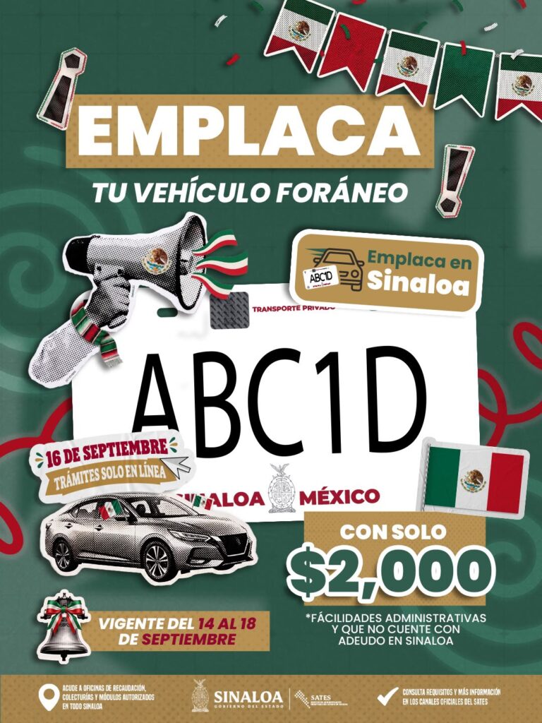 Habrá descuentos de hasta el 75% y facilidades para trámites vehiculares en Sinaloa, por fiestas patrias
